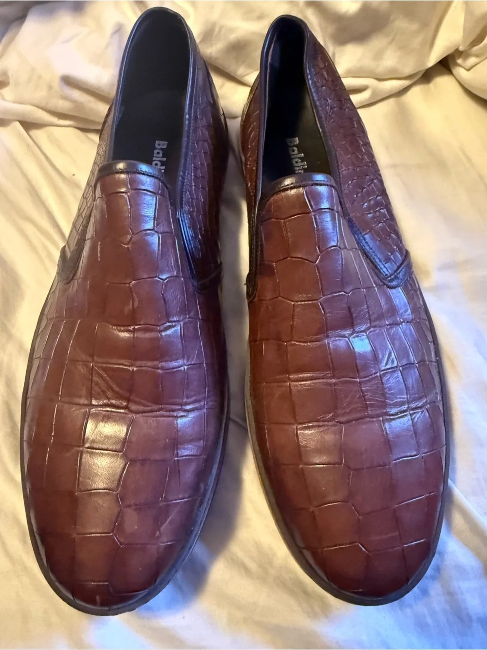 BALDININI Italy Men’s 43 Brown Croc Embossed Leather Luxury Slip On Sneakers